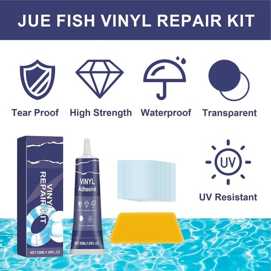 Opblaasbare reparatieset - Lekvrij gereedschap - Drijvende apparaten repareren - Zelfklevend en lekvrij - 50 ml lijm + 5 patches — afbeelding 2