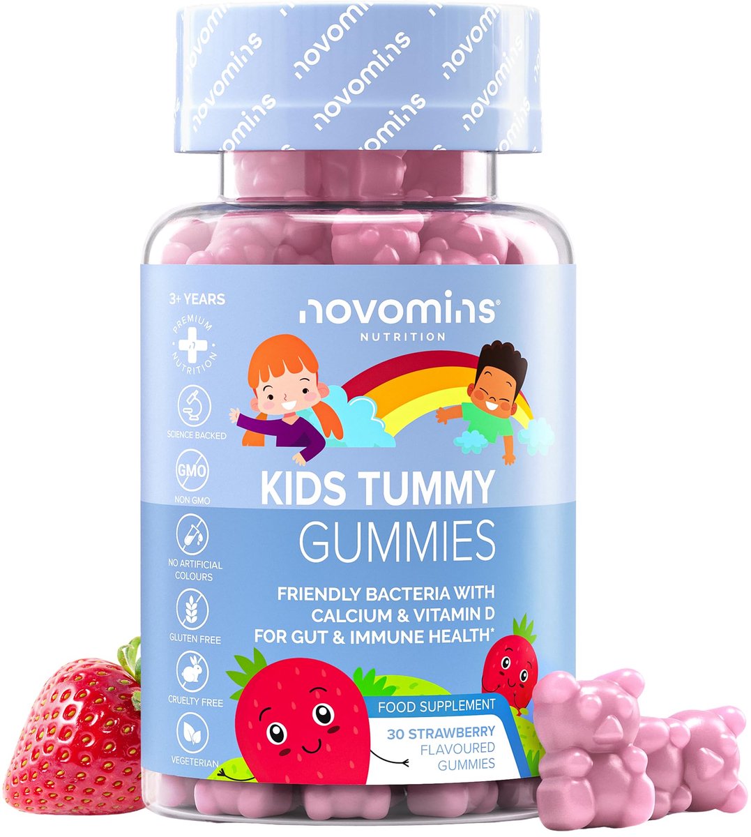 Kinder Buik, Lactobacillus paracasei 2 Miljard CFU met Vitamine D, 30 Gummies, Vegetarisch, Halal, Novomins