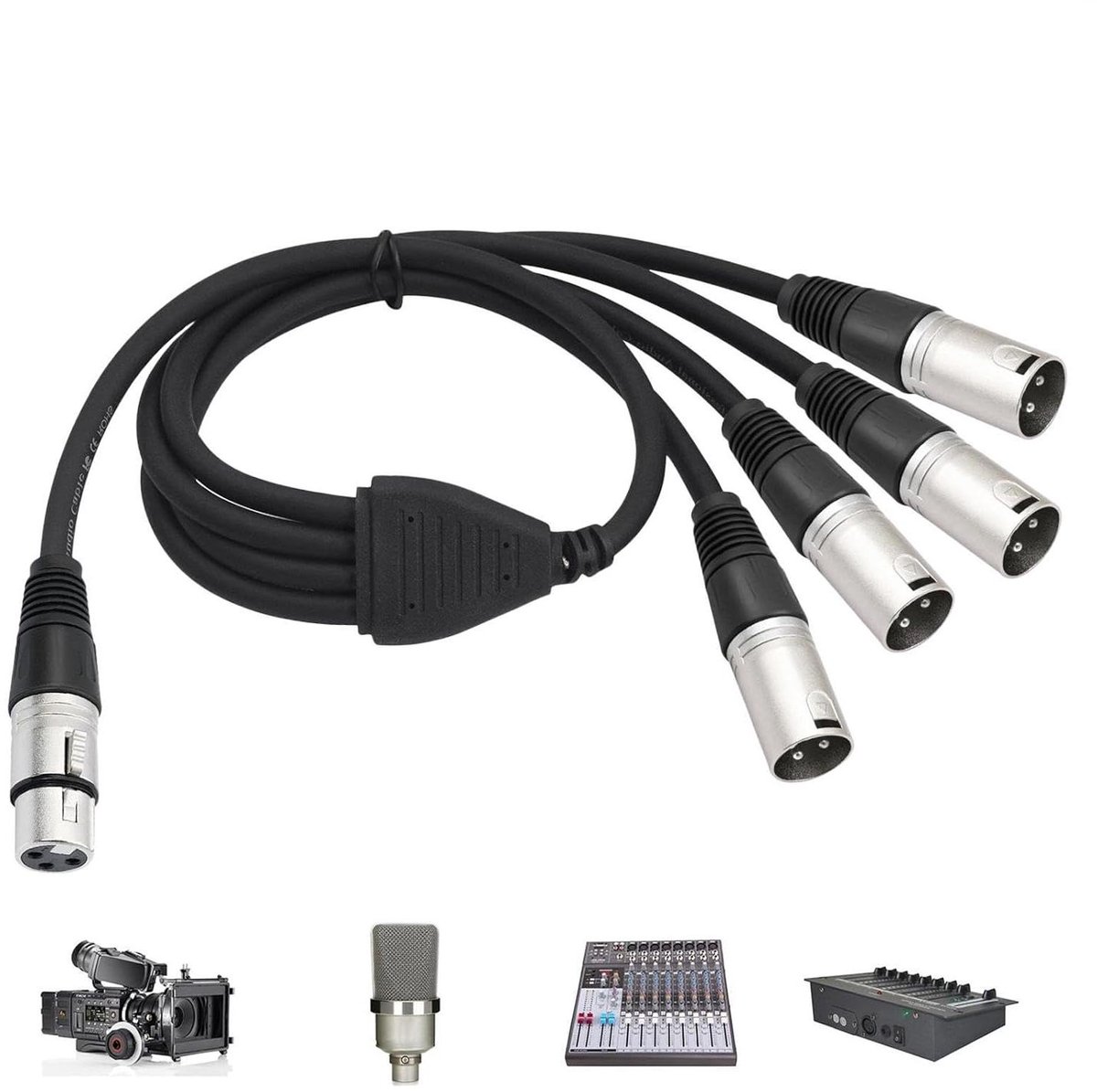Audio Splitter Kabel - Verdeler Adapter - Audio Verbindingen - Vier Uitgangen - 0.6 m - Zwart