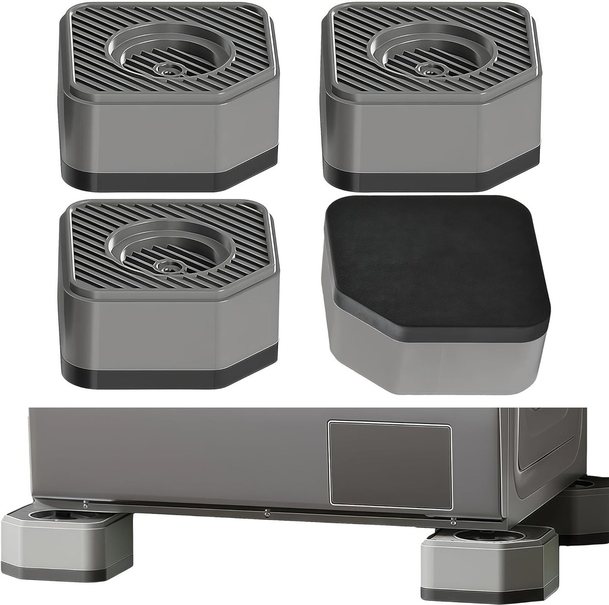 Anti-vibratievoetjes voor wasmachine en droger, rubberen blokken voor geluidsreductie, antislip en stabiliteit, 9 x 9 x 4,5 cm