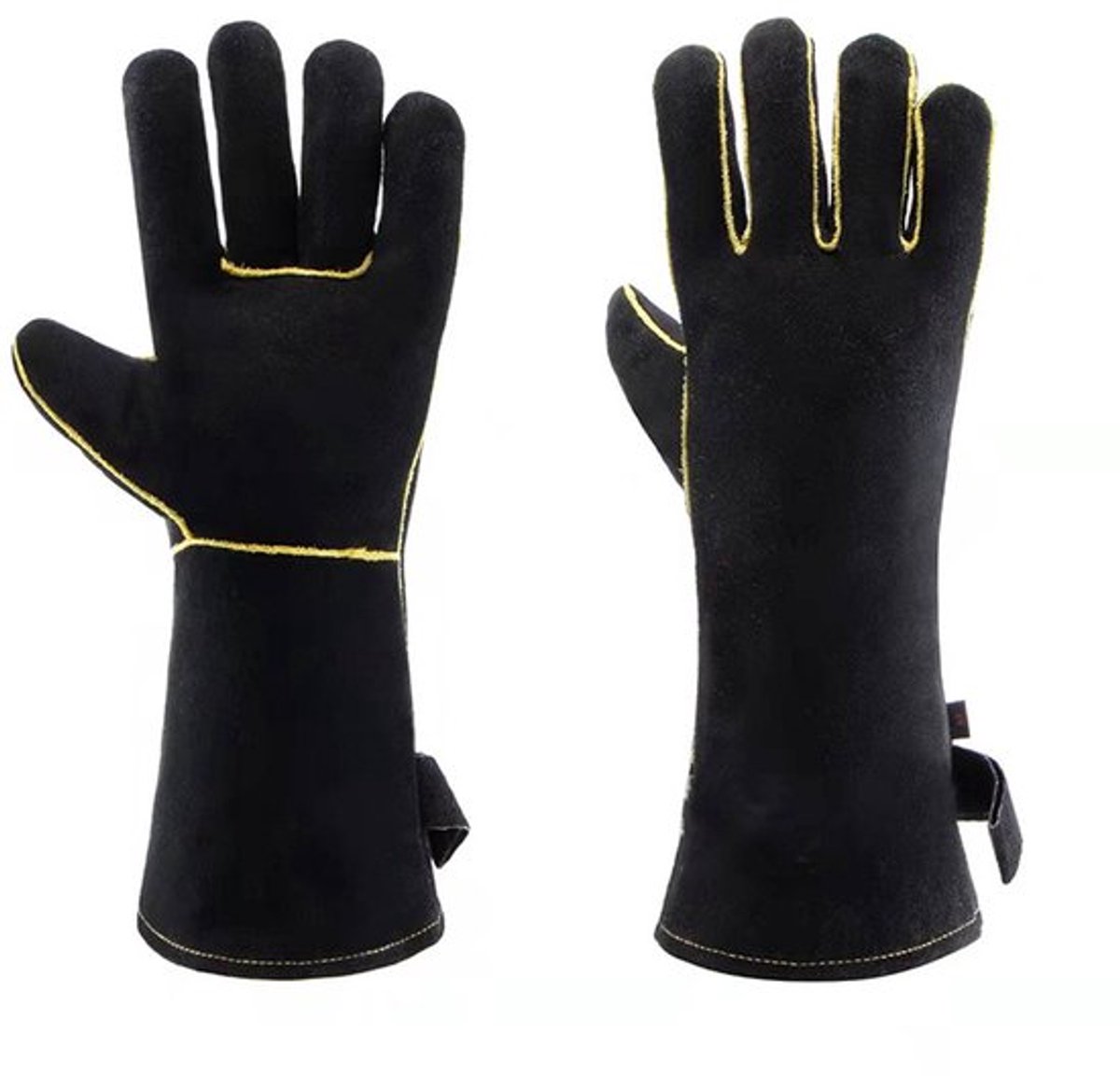 1 paar Grill Handschoenen-lederen hittebestendige BBQ-handschoenen van-lang in universele maat-ovenwanten openhaardhandschoenen kookhandschoenen-zwart