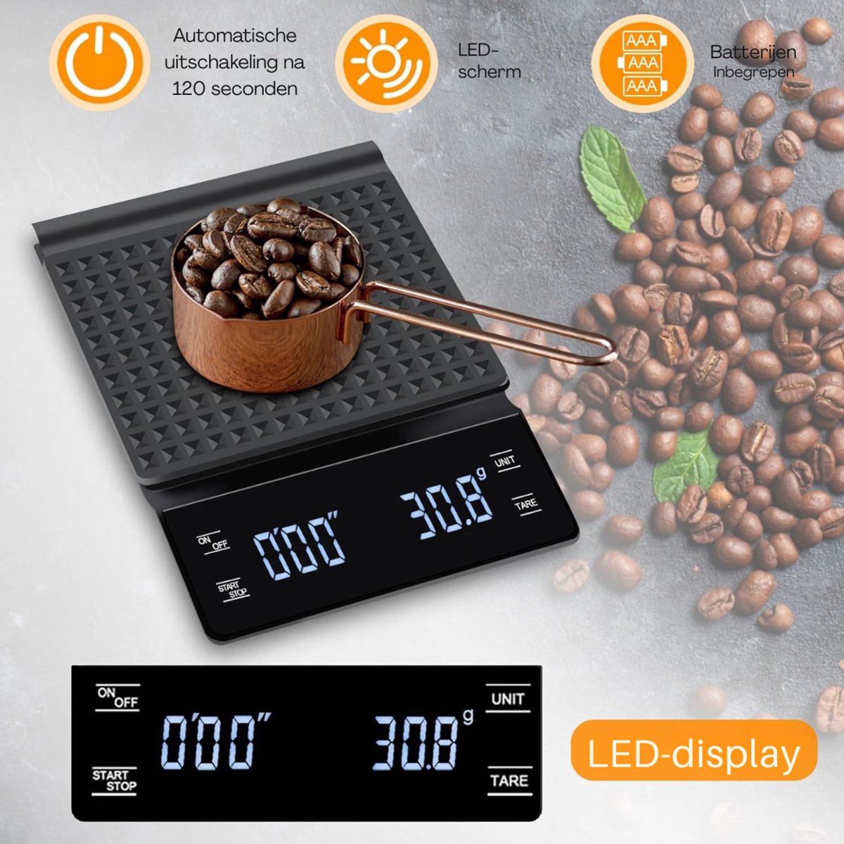 YOR® Koffie Weegschaal - Weegschaal - Scale - Max 3000 Gram - Zwart - 19cm x 13cm x 4cm