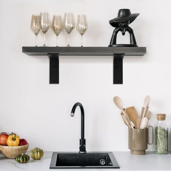 Stevige 90-Graden Plankbeugels van Hoogwaardig IJzer, Ideaal voor Houten Planken en Meubels, Set van 2 Zwarte Beugels (15.2 x 10.2 x 3.8 cm) — afbeelding 4