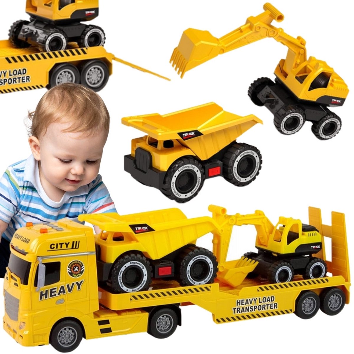 Woopie Bouwset met Trailer, Graafmachine & Kiepwagen - Geluid & Licht