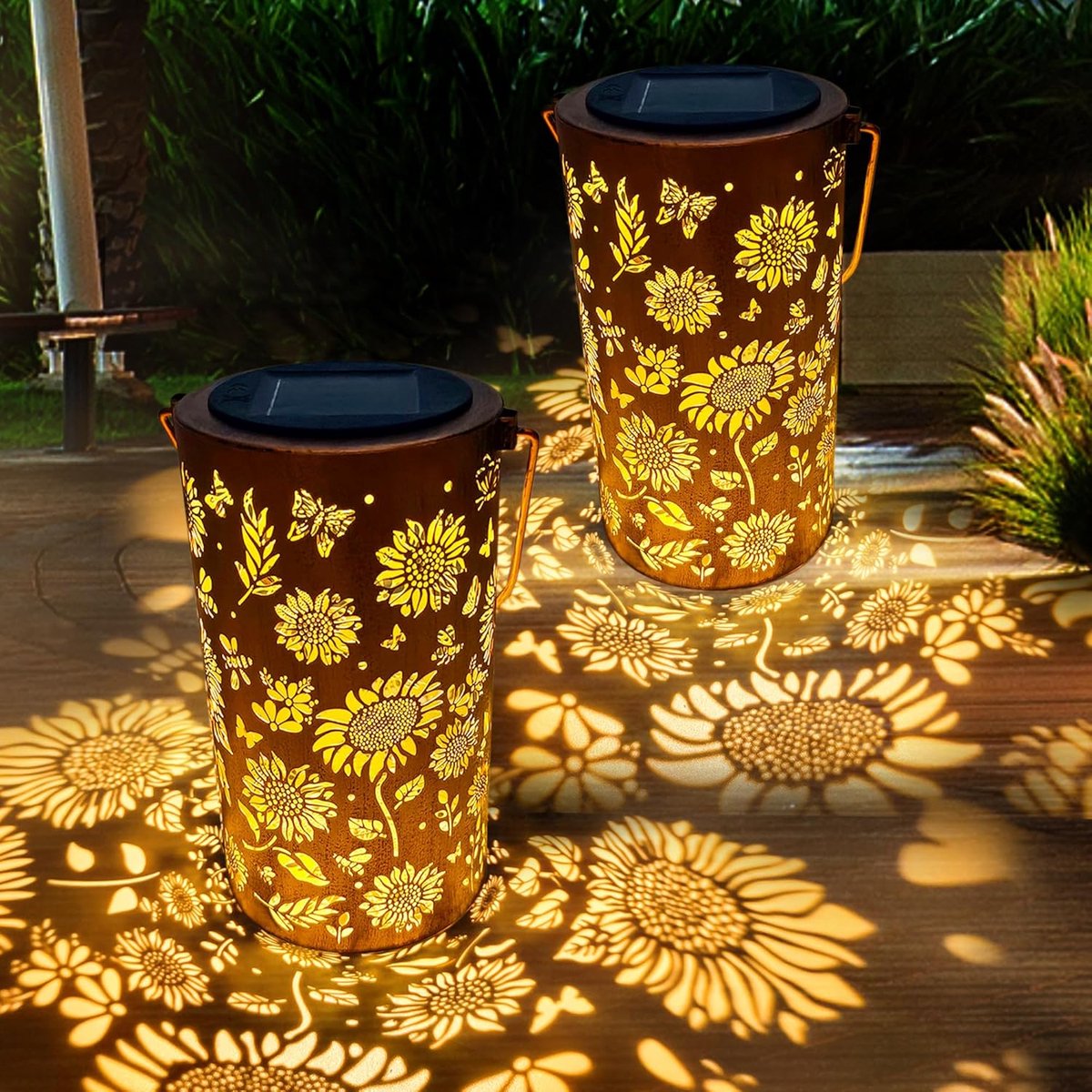 LED Solar Tuinlampen – 2 Stuks Zonnebloem Solar Hanglampen – Waterdicht Buitenmodel – Hangmodel voor terras en tuindecoratie – Cadeau voor Moederdag en Verjaardag