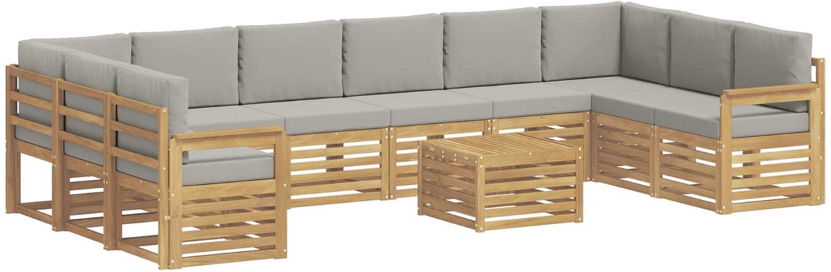 vidaXL Buiten - bank - set - 11 - st - 10-zits - Wit - en - lichtgrijs - Polyester Wit en lichtgrijs