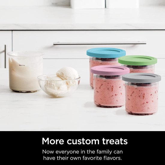 IJshouder geschikt voor Ninja Creami bekers, bakjes - 4 stuks - met deksel - geschikt voor NC300 & NC301 serie & NC299AMZ - Accessoires - BPA-vrij - Roze Groen Blauw Grijs — afbeelding 5