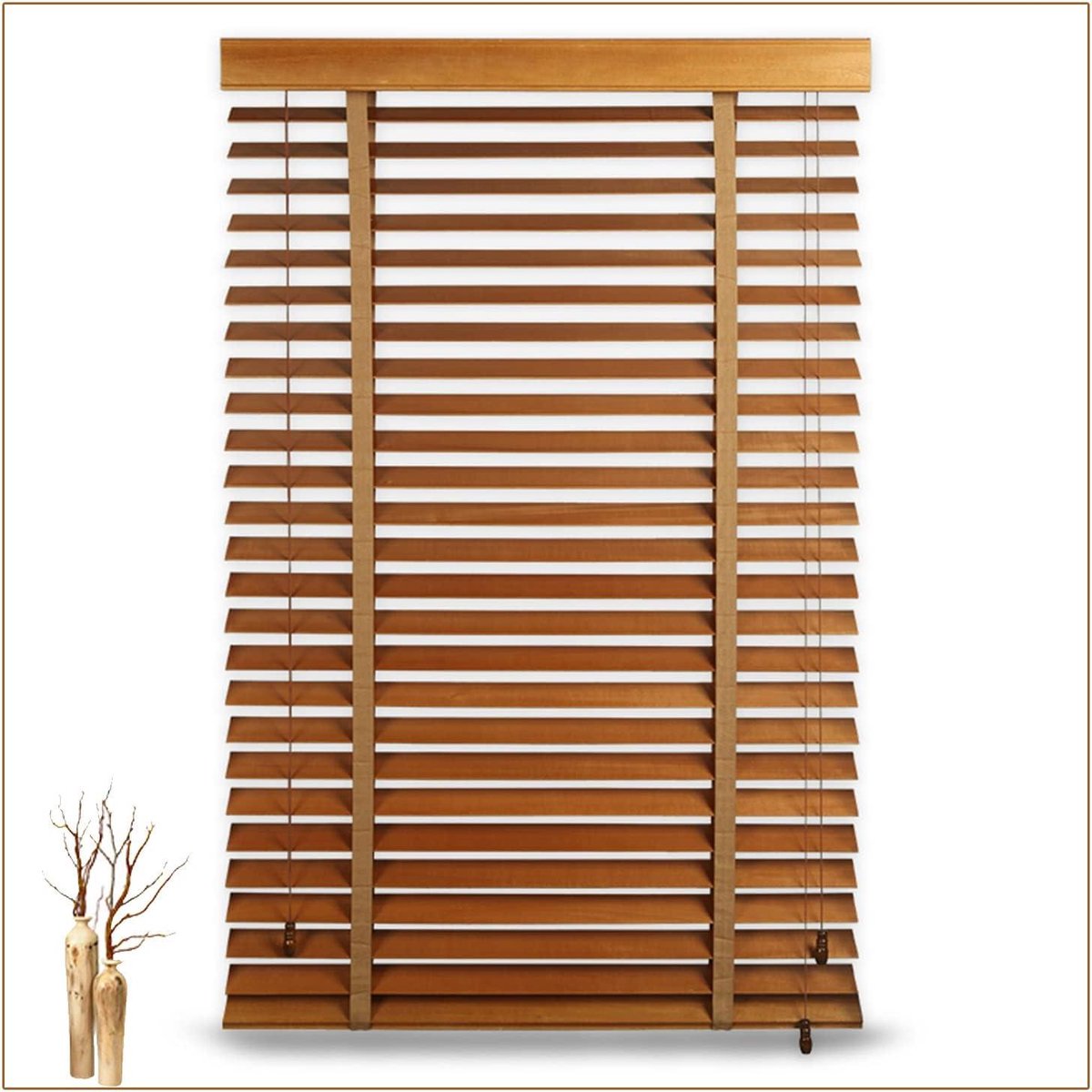 Houten Jaloezieën - Raambekleding - Privacy en Zonwering - Natuurlijk Hout Materiaal - 65x