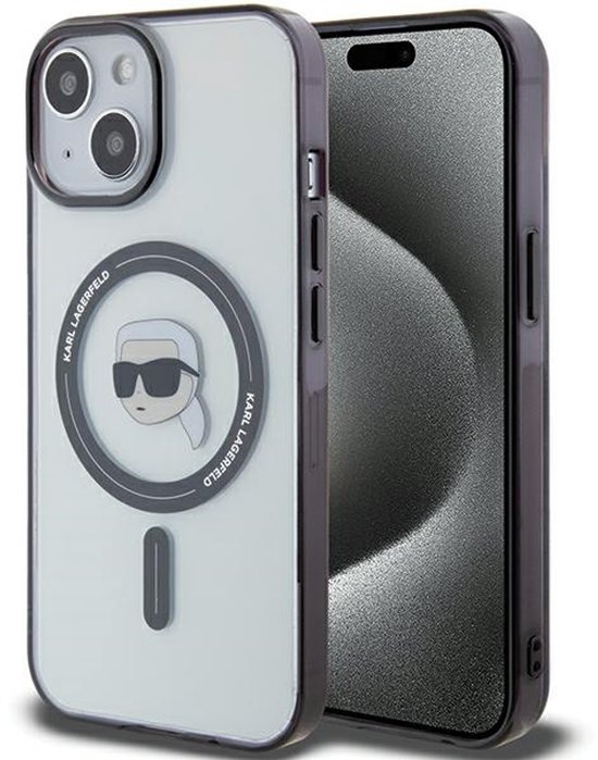 Transparante Karl Lagerfeld iPhone 15 MagSafe Hoes 3D Effect Schokbestendig Krastbestendig Polycarbonaat
