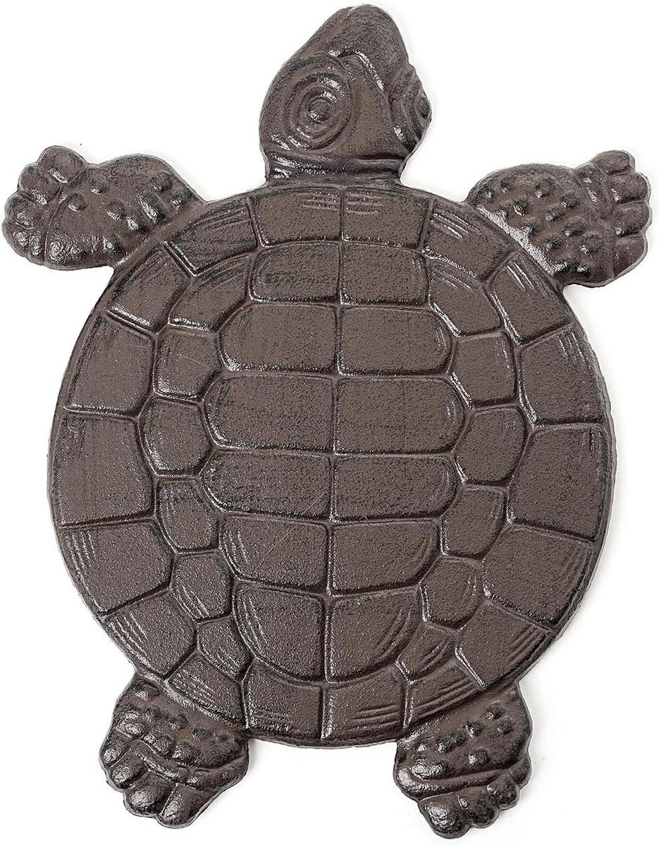 Gietijzeren Schildpad Stapsteen - Dieren Opstapje Decoratie - Tuinpad Verfraaien - Roestbestendig Gietijzer - 30 x 25 cm - Antiek Zwartbruin