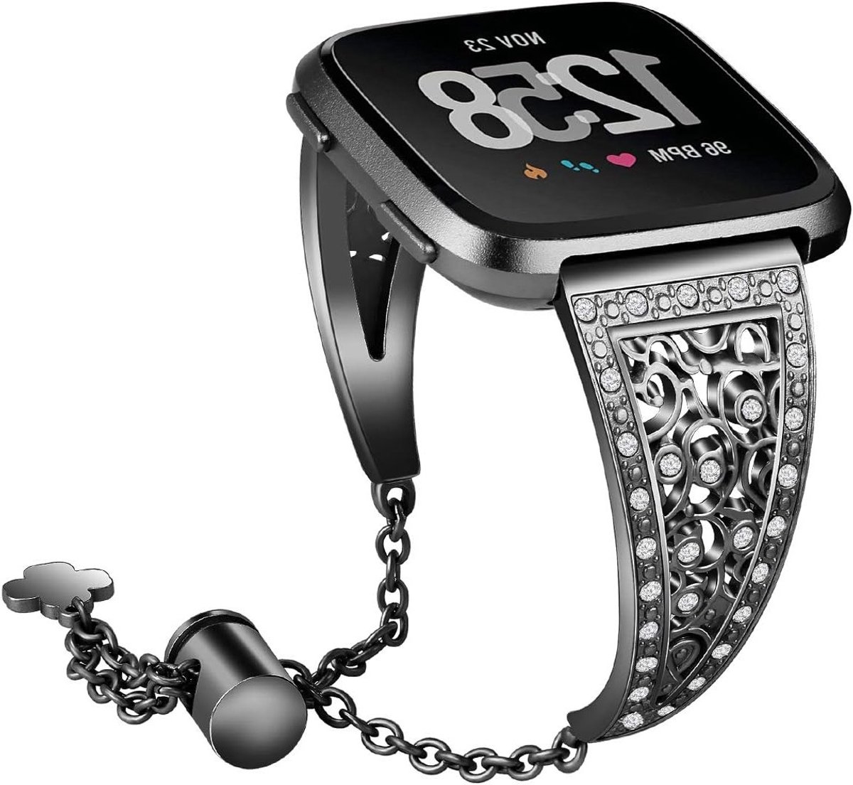 Stijlvolle en slanke armband voor Fitbit Versa 2, versierd met glinsterende diamanten en metalen gesp, vervangband voor dames, geschikt voor Versa en Versa Lite