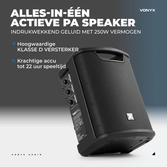 Bluetooth speaker - Vonyx PRO X1A - Draadloze speaker - Compact PA systeem met oplaadbare accu - 250W van Merkloos — afbeelding 2
