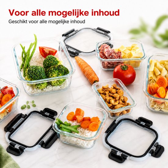 Boîtes de préparation de repas Organess - Boîtes de conservation - Boîtes de congélation - 10 pièces - 5x1040ML & 5x 370ML - Sans BPA - Glas - Couvercle sans BPA