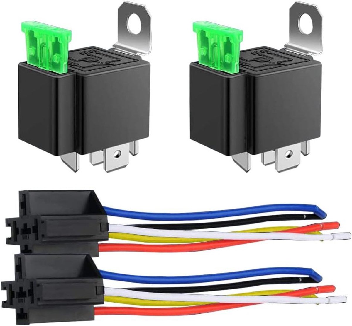 Auto Relais Kit - Schakelaar Harnas - Stroom Regelen - Ingebouwde Zekering - 2 Stuks 30A - Zwart
