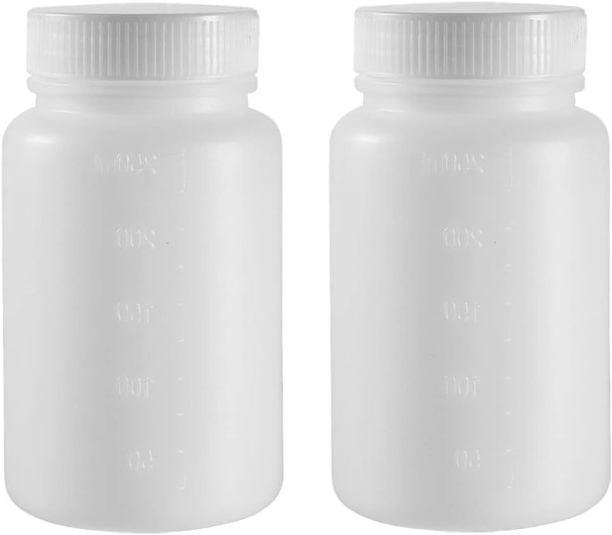 2 Stuks Chemische Opslagflessen, Brede Opening Containers met Schaal | Ideaal voor Laboratorium, Opslag en Fabriek (Wit, 250 ML)