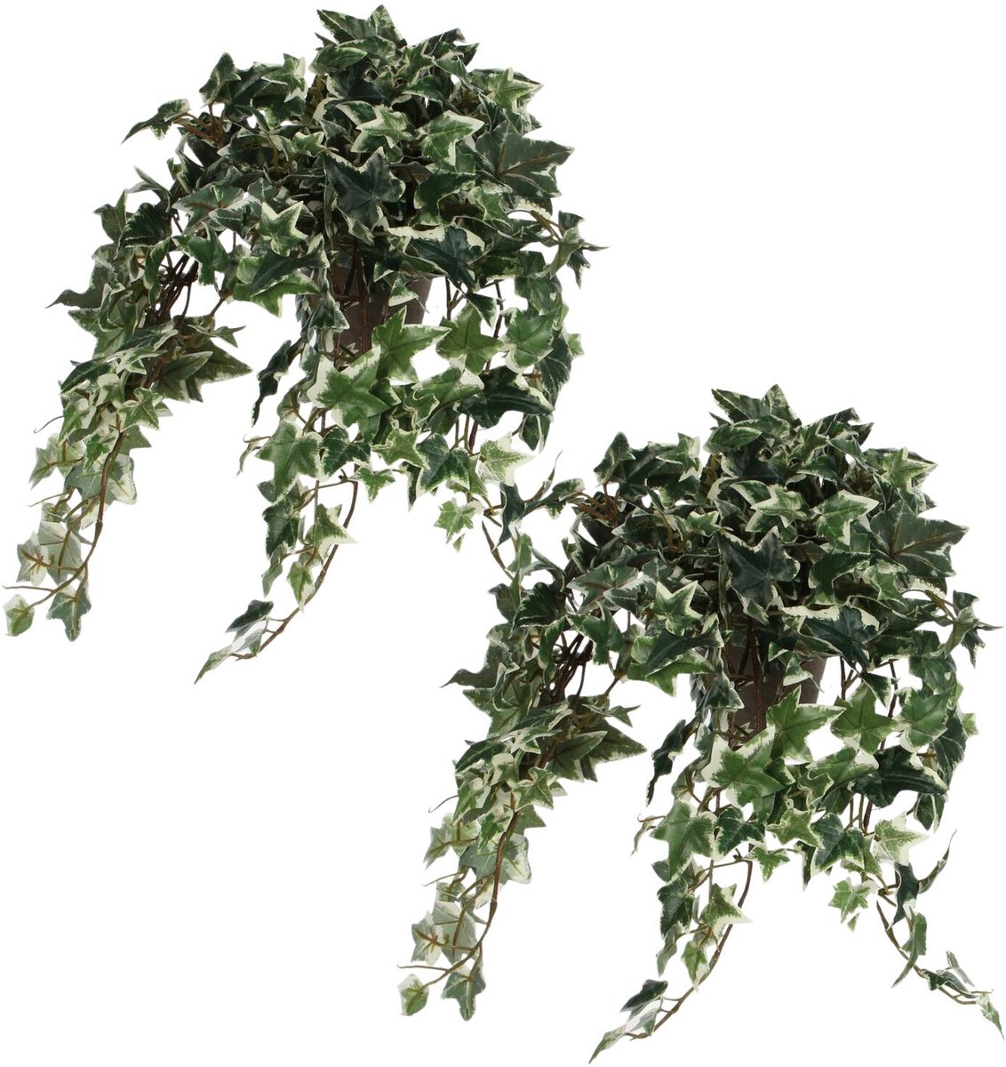Mica Decorations Hedera klimop kunstplant - 2x - groen/wit - in pot - L45 x B25 x H25 cm - Kunstplanten/nepplanten
