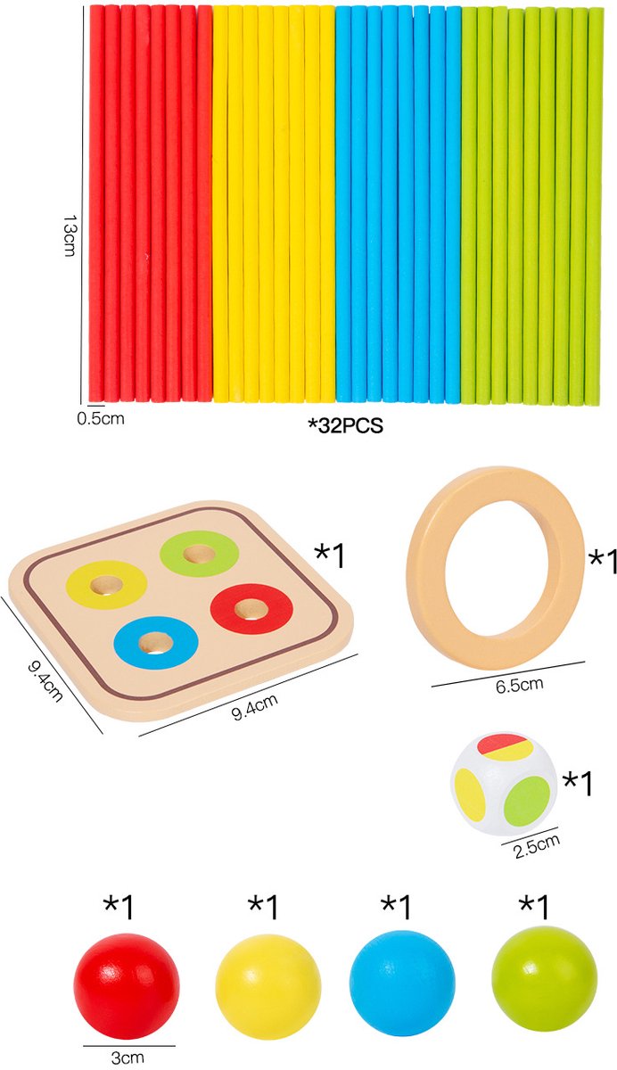 Montessori Houten Speelgoed 3-in-1 Stokspel – Educatief Spel voor Kleurherkenning – Cadeau 3 Jaar - Kinderspellen — afbeelding 5
