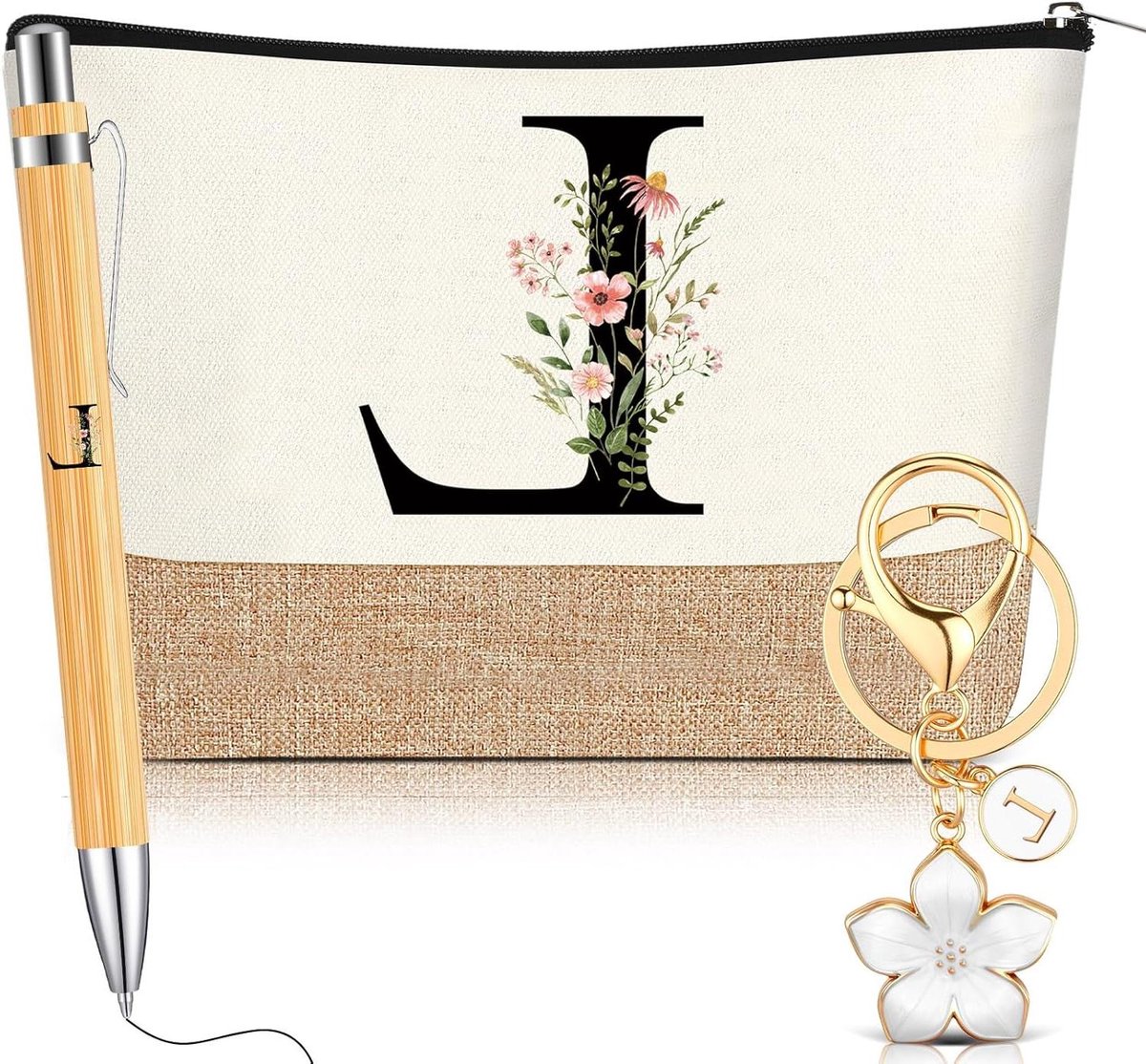 Make-uptas Set - Cadeauset Vrouwen - Dagelijks Gebruik - Gepersonaliseerd met Initiaal L - 23x16x5 cm - Wit