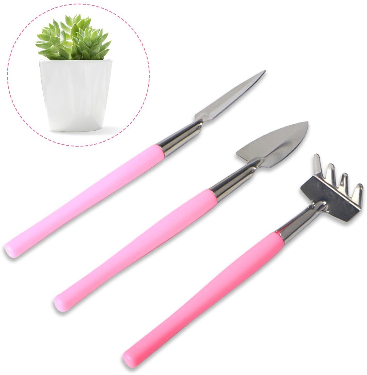 Allecto - Tuingereedschapset - Handgereedschap - Mini Tuinset - Roestvrij Staal - Tuin Hark Spade - Geschikt voor Planten - Roze