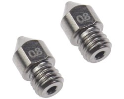 Allecto - 2 stks gehard stalen sproeiers - 0.8mm nozzles - Perfect voor 3D printen - M6 schroefdraad - Geschikt voor Creality Ender 3 Pro en CR10 -...