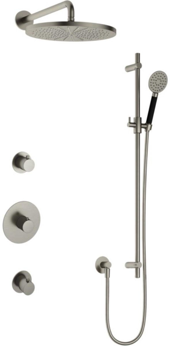 Hotbath Cobber - Inbouw Regendoucheset - Geborsteld Nikkel - 2 Stopkranen - Thermostatisch