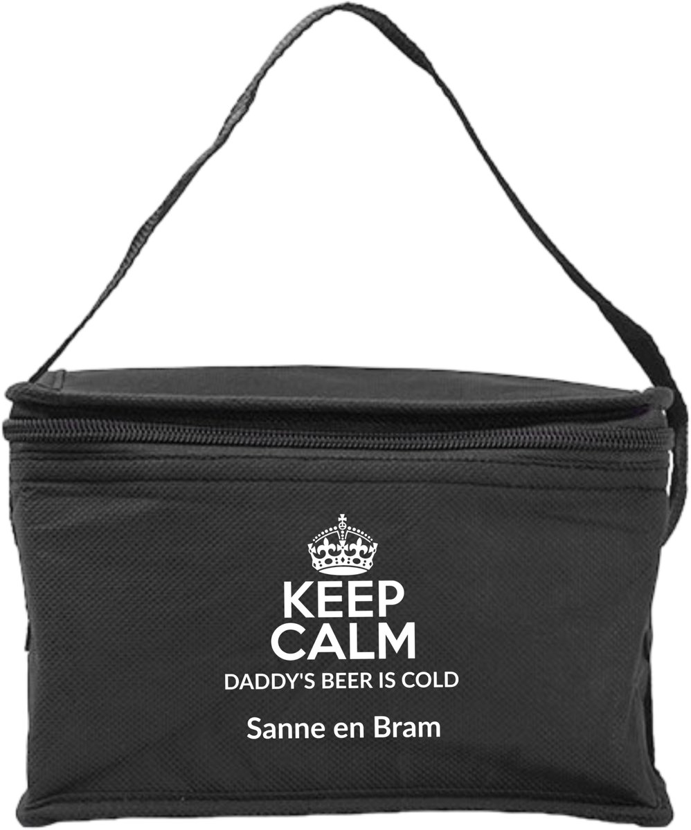 Gepersonaliseerde vaderdag sixpack koeltas - gepersonaliseerd met namen kind/kinderen - zwart - koeltas