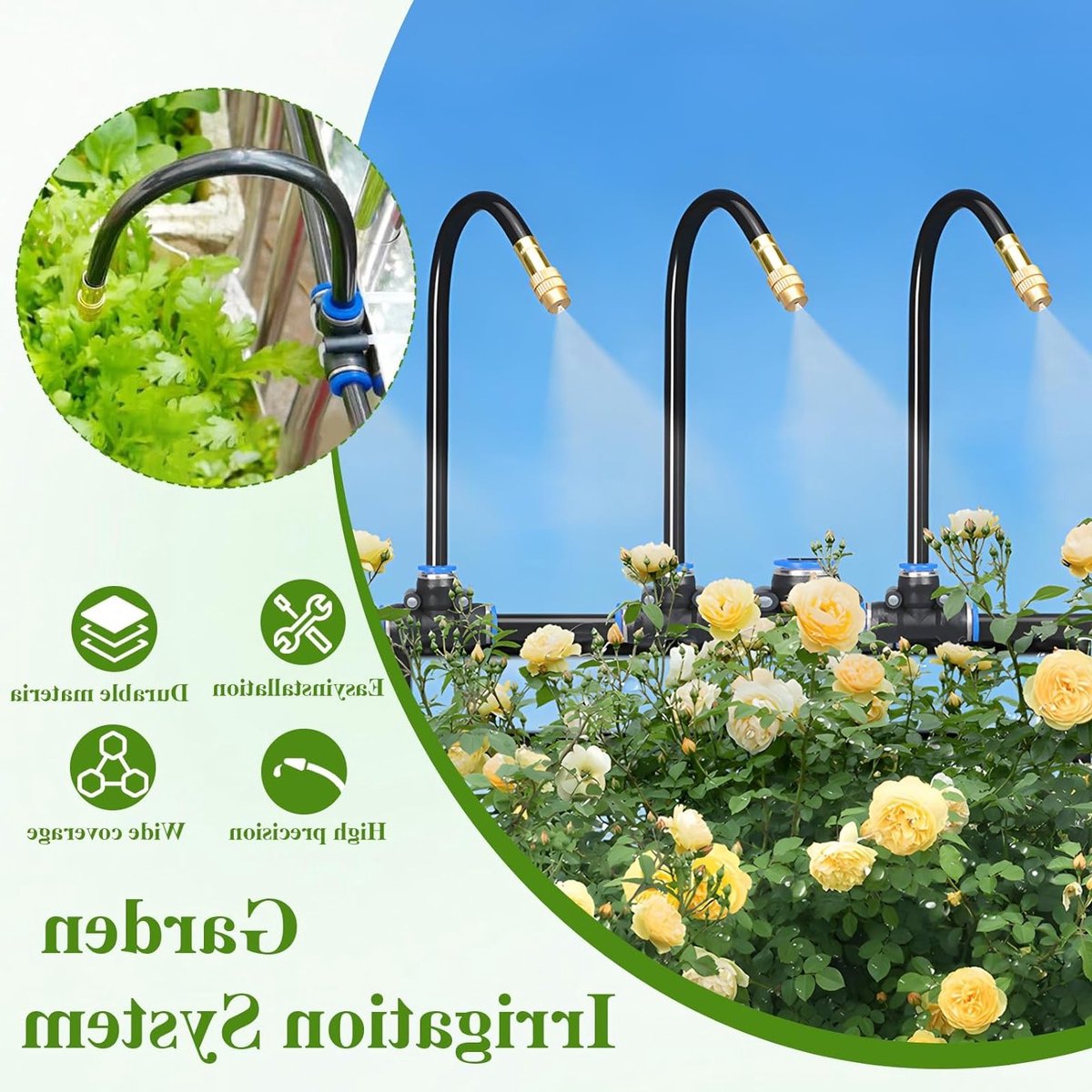 360° Irrigatiesysteem voor Tuin, Raised Bed en Buitenruimte - Perfect voor Gazon, Patio en Verkoeling (5 Meter)