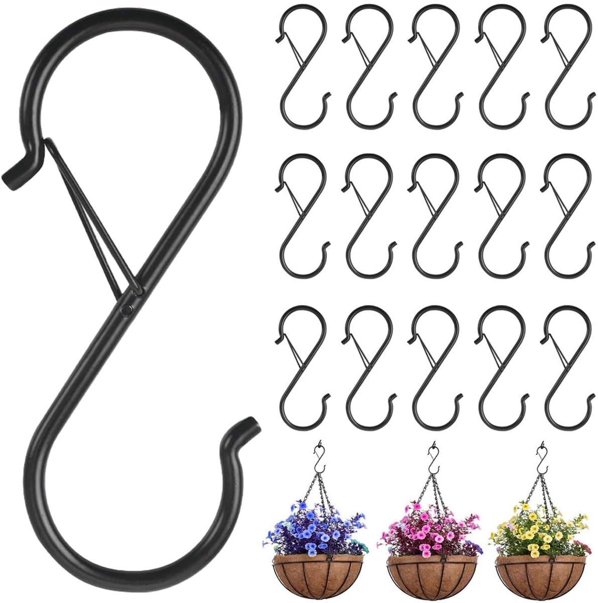 Dailygoody - S-Haken - Metalen Haken - Veiligheidsgesp - Zwart - Multifunctionele Haken - Belastbaar tot 10 Kg - Geschikt voor keuken en badkamer
