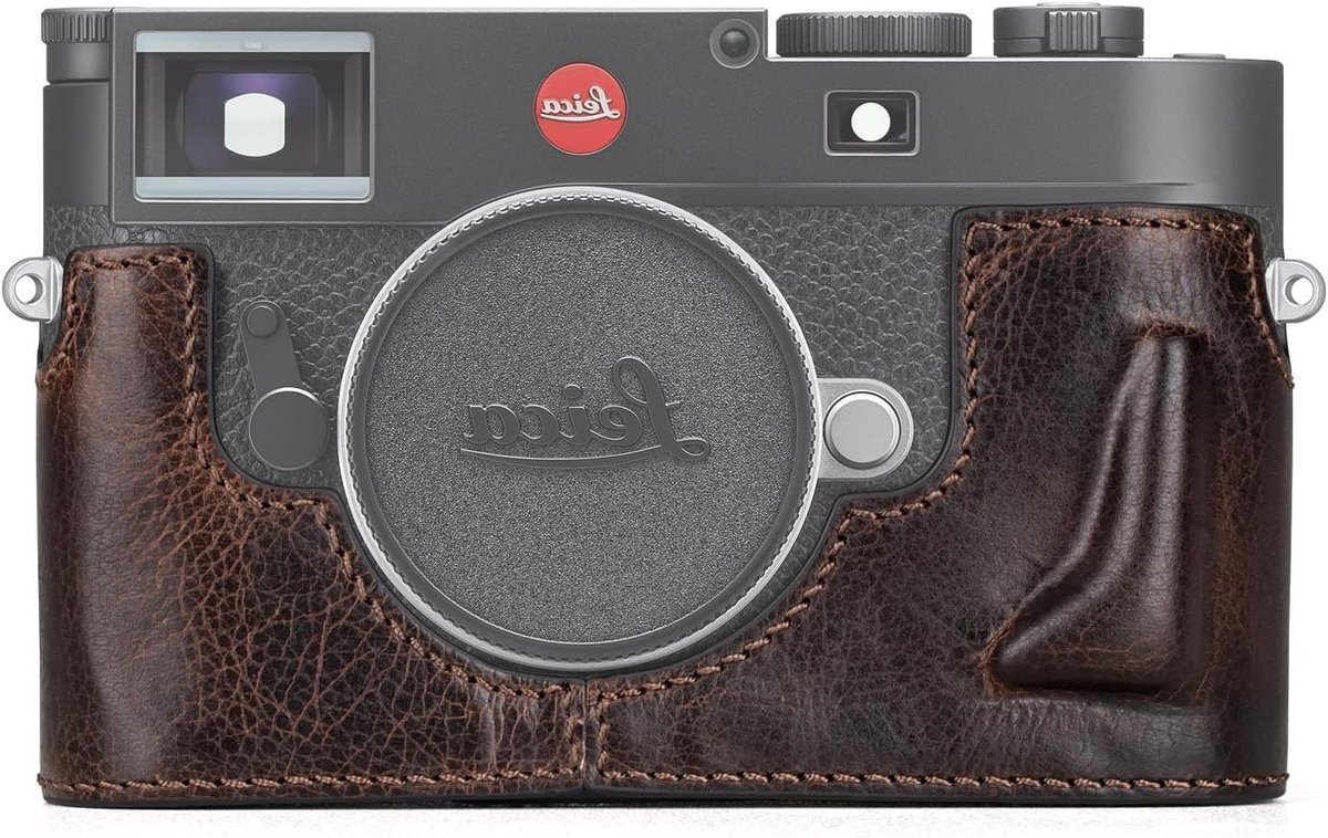 Premium leren beschermhoes voor Leica M11, M11-P en M-EV1 camera's, met handvat en open onderkant - Koffiekleur