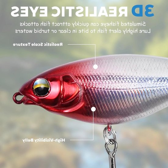 4 Stuks Topwater Wobbler voor Forel, Snoek en Baars - 8 cm Levendige Zwemvissen met Propellerstaart voor Zoet en Zout Water — afbeelding 4