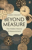 Boekomslag 'Beyond Measure' met historische instrumenten en wereldkaarten. James Vincent. 'The Hidden History of Measurement'.