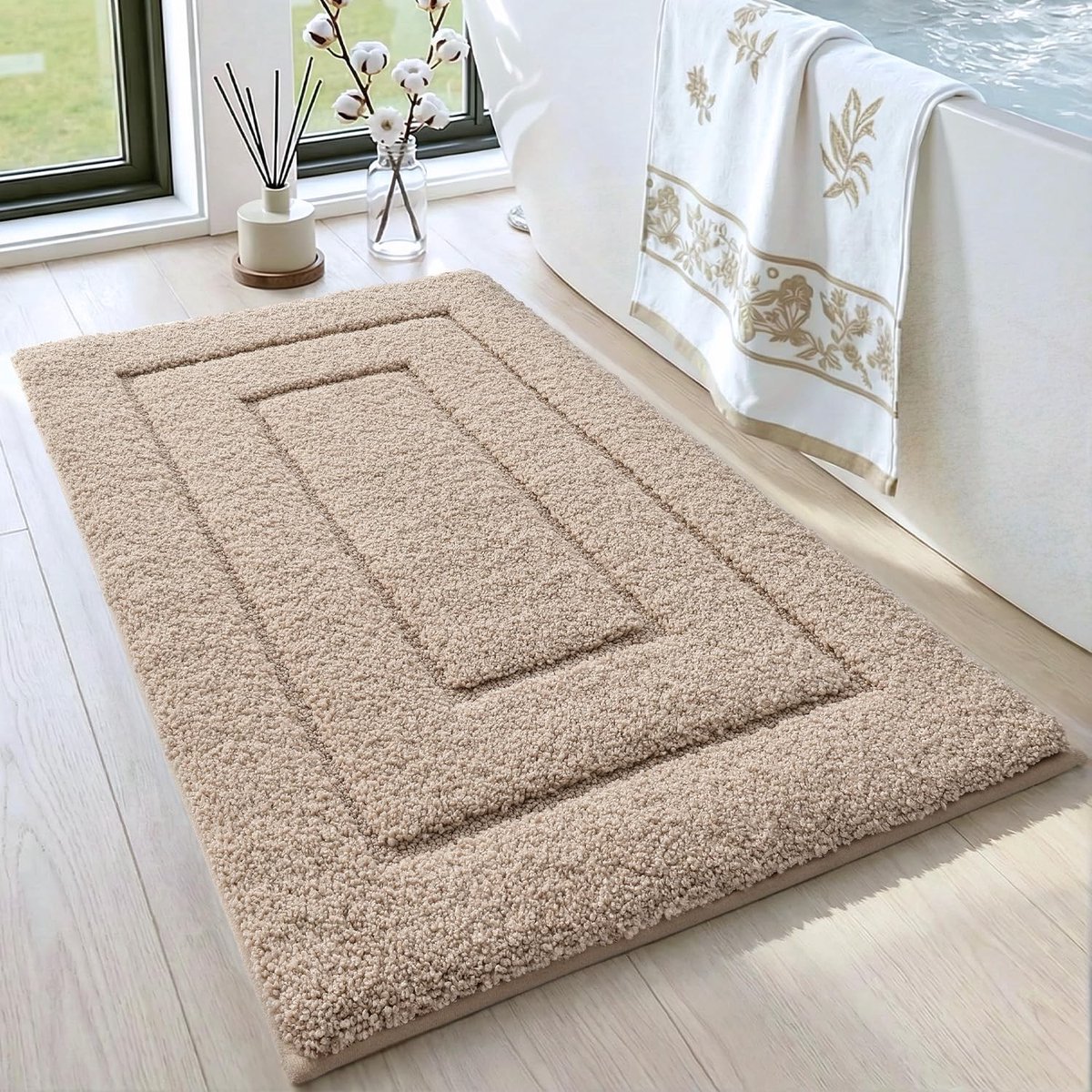 Dailygoody - Badmat - Antislip - Zacht - Beige - Waterabsorberend - Machinewasbaar - Geschikt voor Douche en Bad