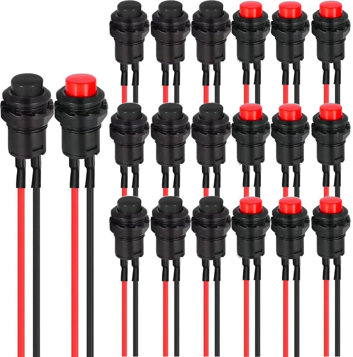 Runcci-Yun 20pcs Mini Push Button Switch 12mm - Rood/Zwart voor Arduino en DIY projecten