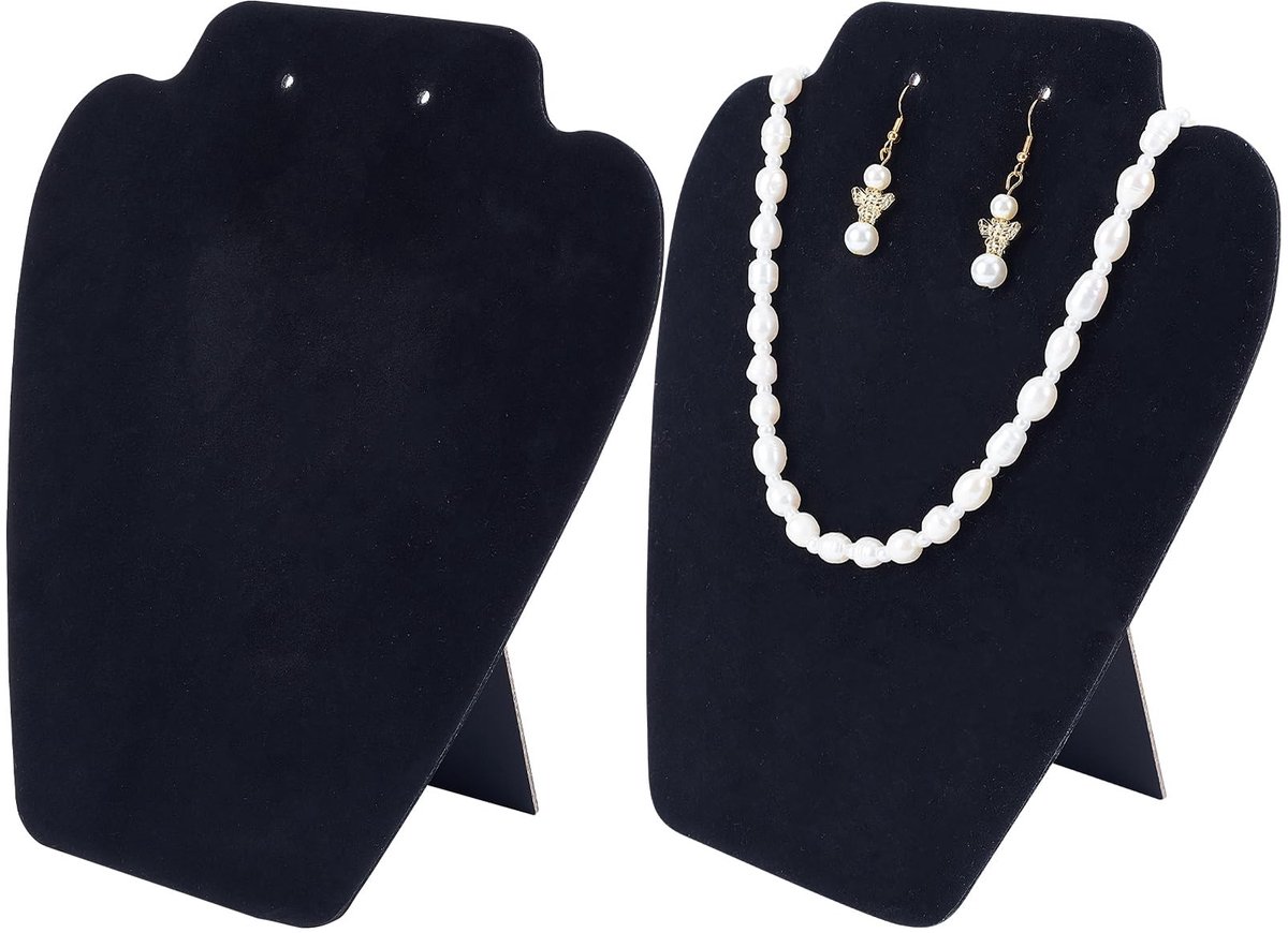 Dailygoody - Sieradenstandaard - Fluwelen houder voor oorbellen en kettingen - 21 cm hoog - Zwart - Decoratie voor sieraden - Geschikt voor dames - El.