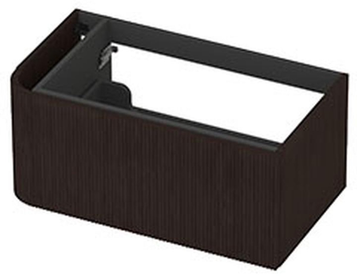 INK - Links Afgeronde Onderkast Fineer 1 Lade Softclose met Gefreesd Front Tbv Grepen - 800x450x350 Mm - Dark Veneer