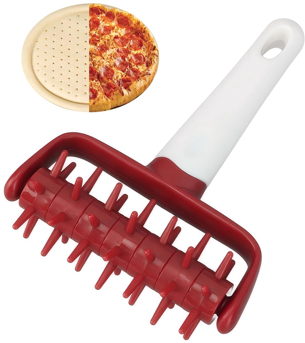 Dailygoody - Pizzadeeg-Docker-Roller - Kunststof - 18 cm - Deegroller voor pizza en gebak - Gemakkelijk in gebruik - Rood
