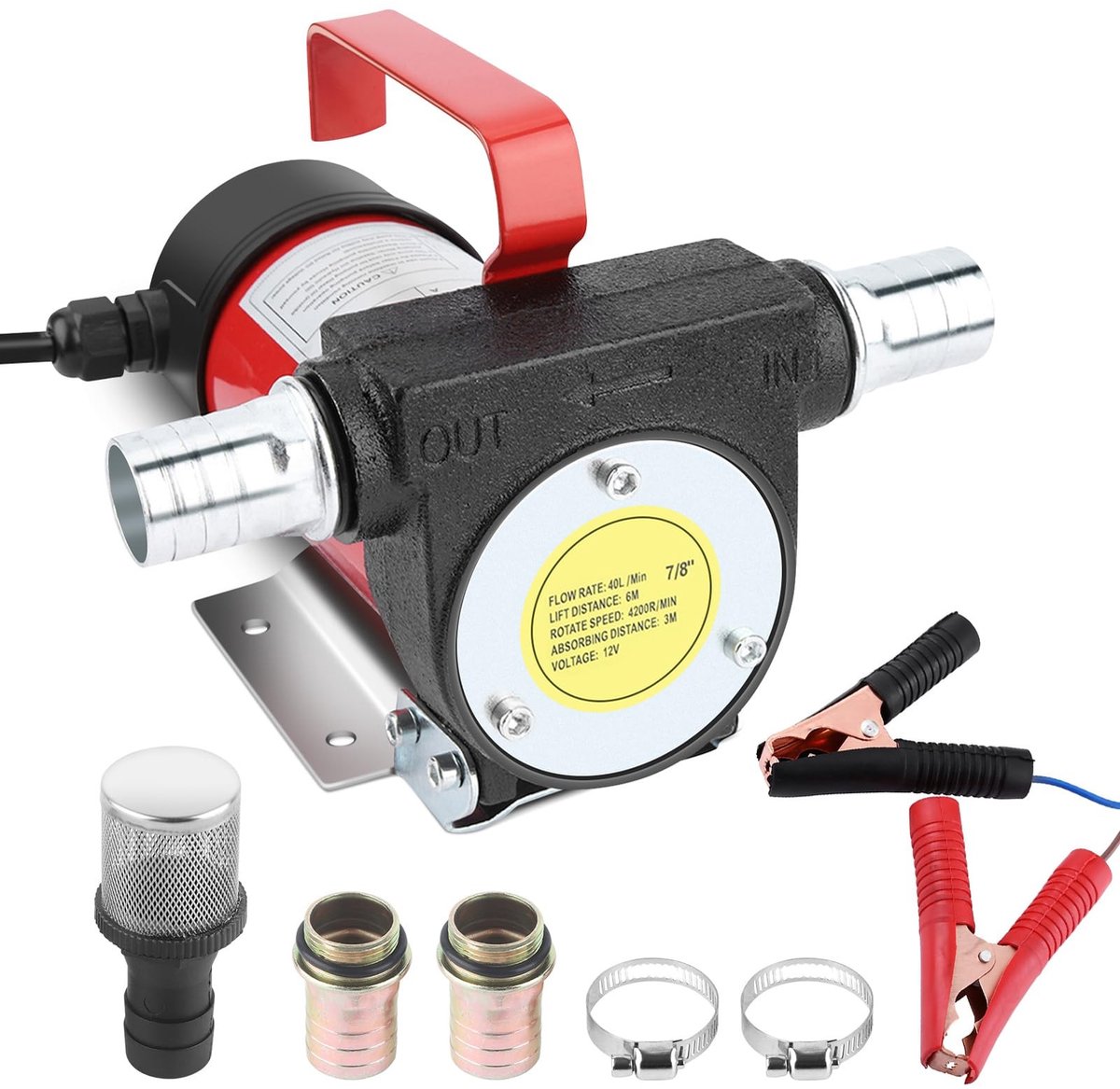 Allecto - 12V Oil Pump - Elektrische Oliepomp - 160W Vermogen - Rood en Zwart - DC Suction Pump - 40L/min Doorstroomcapaciteit - Geschikt voor Auto...