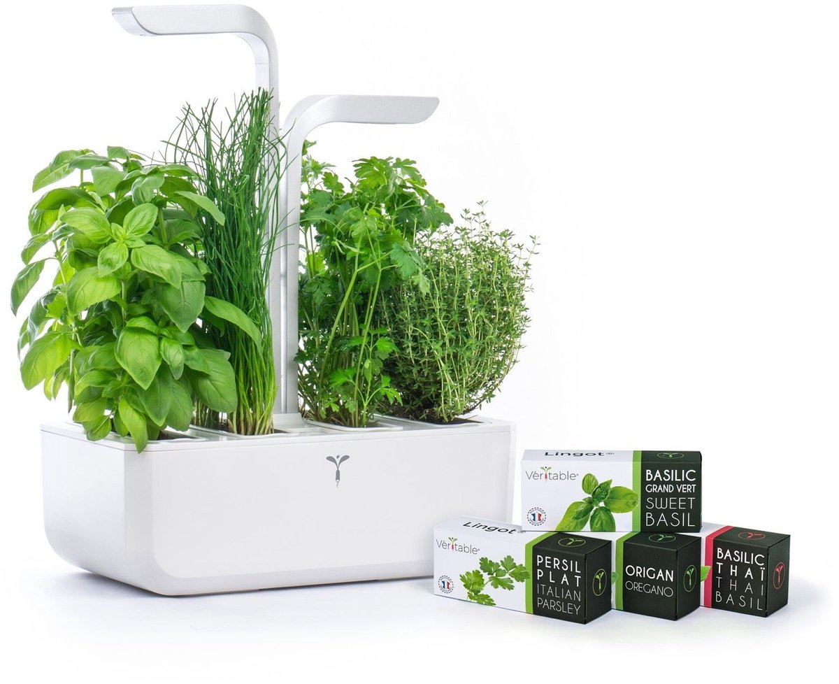 Véritable® GARDEN CLASSIC - Kweektafel - Slimme Kruidenpot Met Bewateringssysteem en LED - Plantenbak - Kruidenbak - Inclusief 4 Lingots® kruiden navulling - Wit