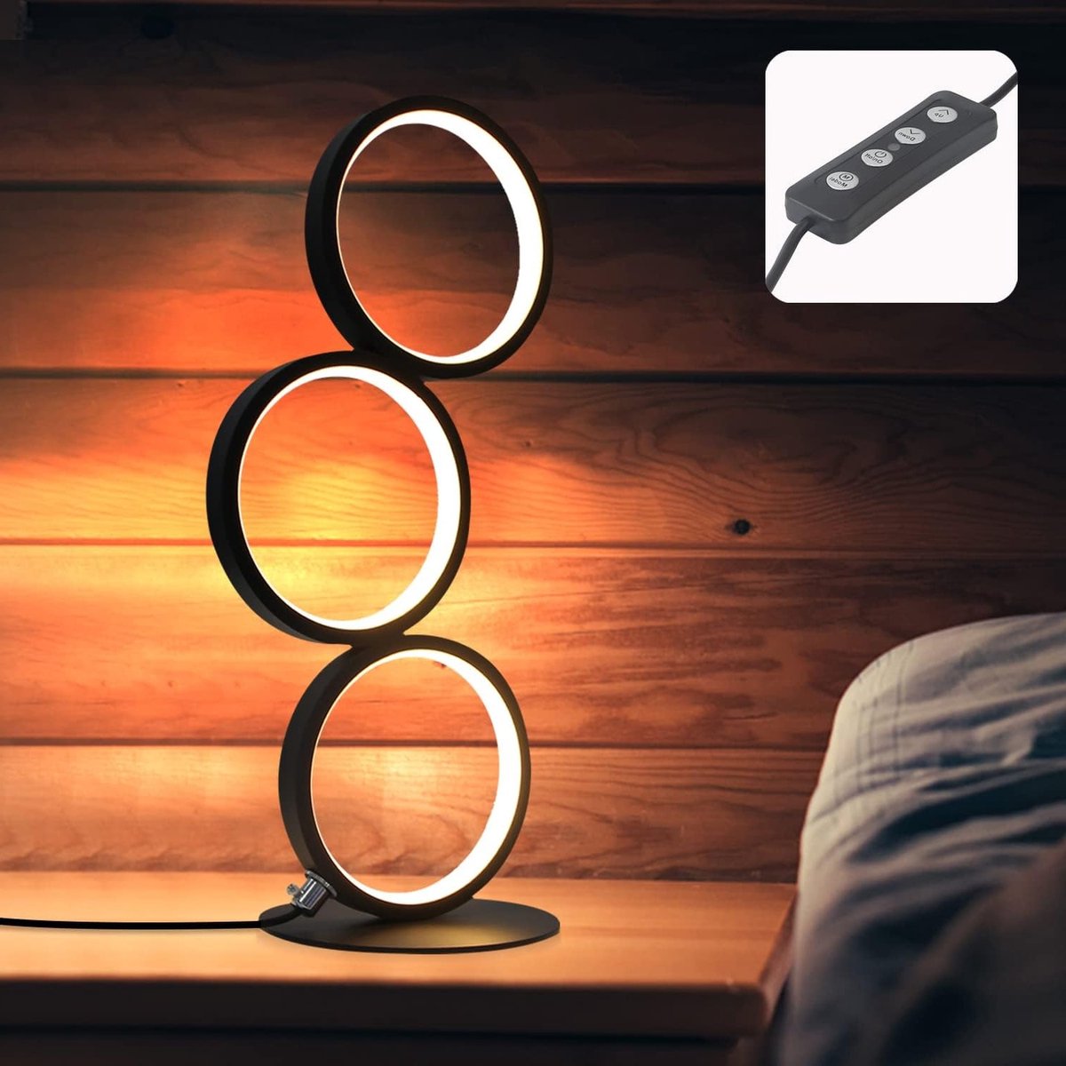 Moderne LED Bureau- en Bedlamp in Zwart met Aluminium Ring, 12W Decoratieve Nachtlamp met 2.9m Kabel en EU Stekker voor Slaapkamer en Studie