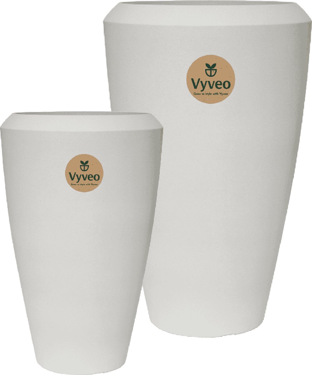 Vyveo - Vaas Nalou - Set van 2 - Wit - Bloempot voor binnen en buiten - Lichtgewicht - Breukbestendig - Vorstbestendig - UV-bestendig
