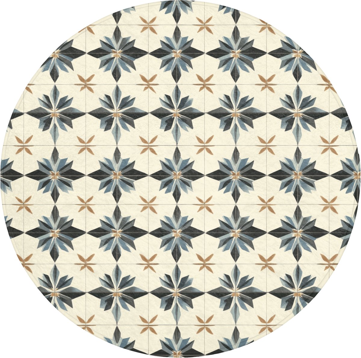 WC mat rond 70x70 cm - Antislip - Sierlijk - Ornament - Blauw - Toiletmat - Vloermat - Dou