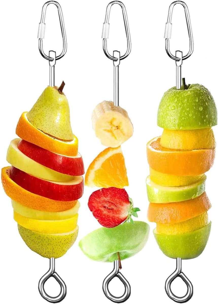 3-delige RVS Vogelvoederstok voor Groenten en Fruit, Ideaal voor Papegaaien en Kippen, Vooraging Speelgoed en Voederaccessoire