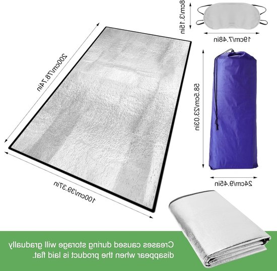 Isolatiemat voor Buiten, Opvouwbare Schuimmat van 2 x 1 m met Draagtas en Slaapmasker, Ideaal voor Kamperen en Outdoor Activiteiten, Thermische Dekens en Comfortabele Slapen van Merkloos — afbeelding 2