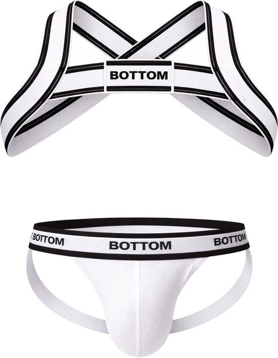 Barcode Berlin BOTTOM Multipack 1x Jockstrap White + 1x Harness White-Black - MAAT S - Heren Ondergoed - Jockstrap voor Man - Mannen Jock