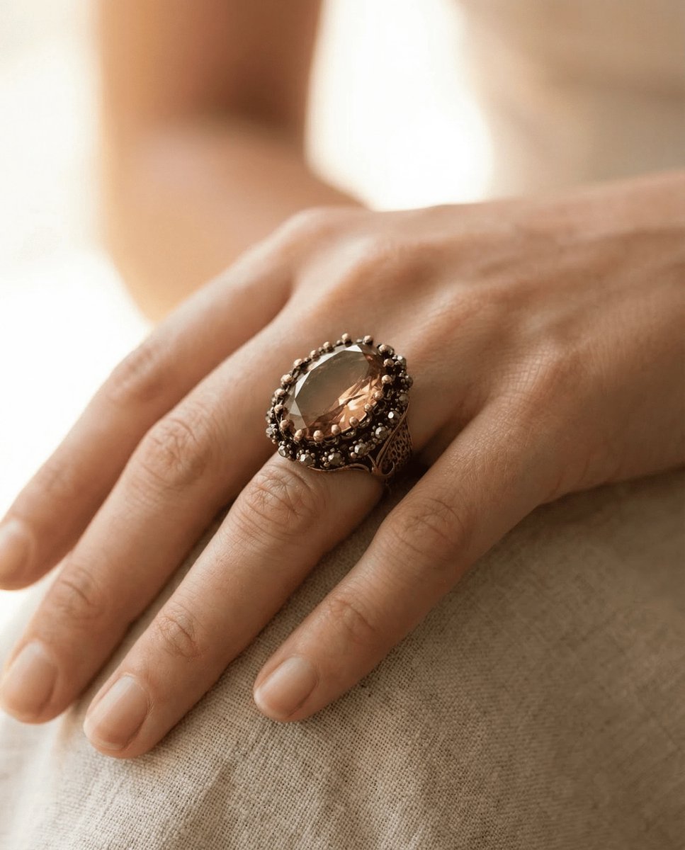Dorvina Bronzen Sieraad Authentiek Kleur Kleurveranderend Zultanit Steen Ovaal Kesim Gomulu Model Vintage Dames Ring