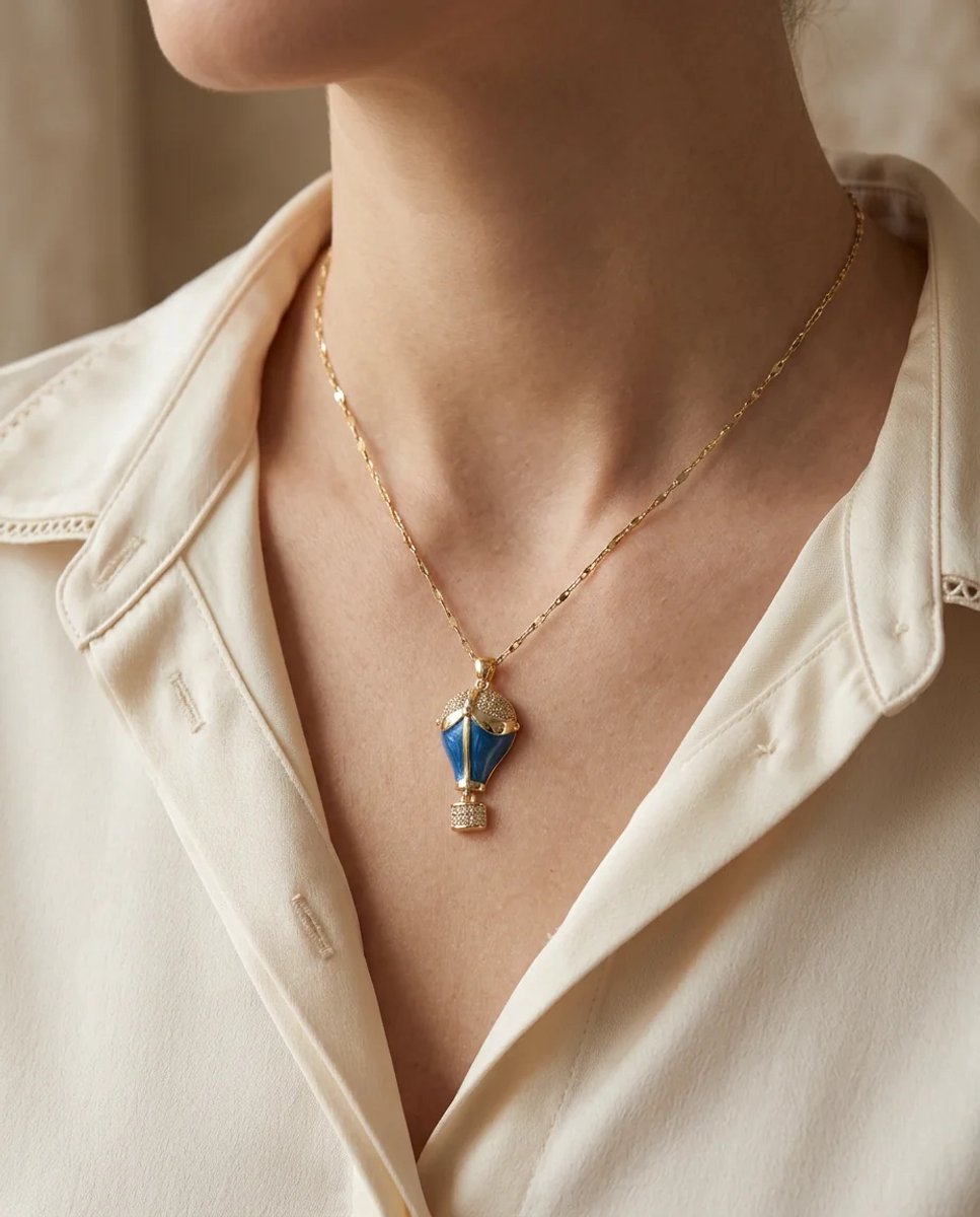 Dorvina 316L Staal Ketting Verkleurt Niet Sieraad Goudkleurig Zirkonia Blauw Balon Dames Ketting