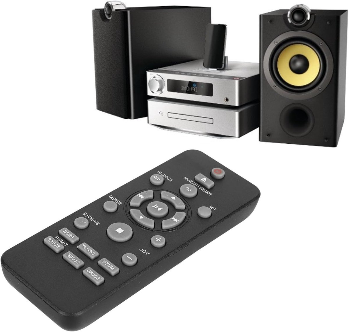 Vervangende afstandsbediening voor HIFI CD-combinatie, geschikt voor muzieksystemen, 2 x AAA-batterijen (niet inbegrepen)