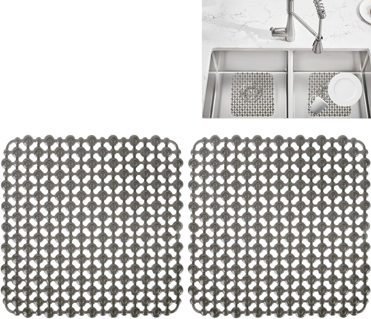2 Stuks Afvoerbeschermers, 28 x 28 cm Keukenmat, PVC Mat voor Afvoer, Snijbaar, Snelle Afvoer, Bescherming voor Servies, Glaswerk en Groenten (Grijs)