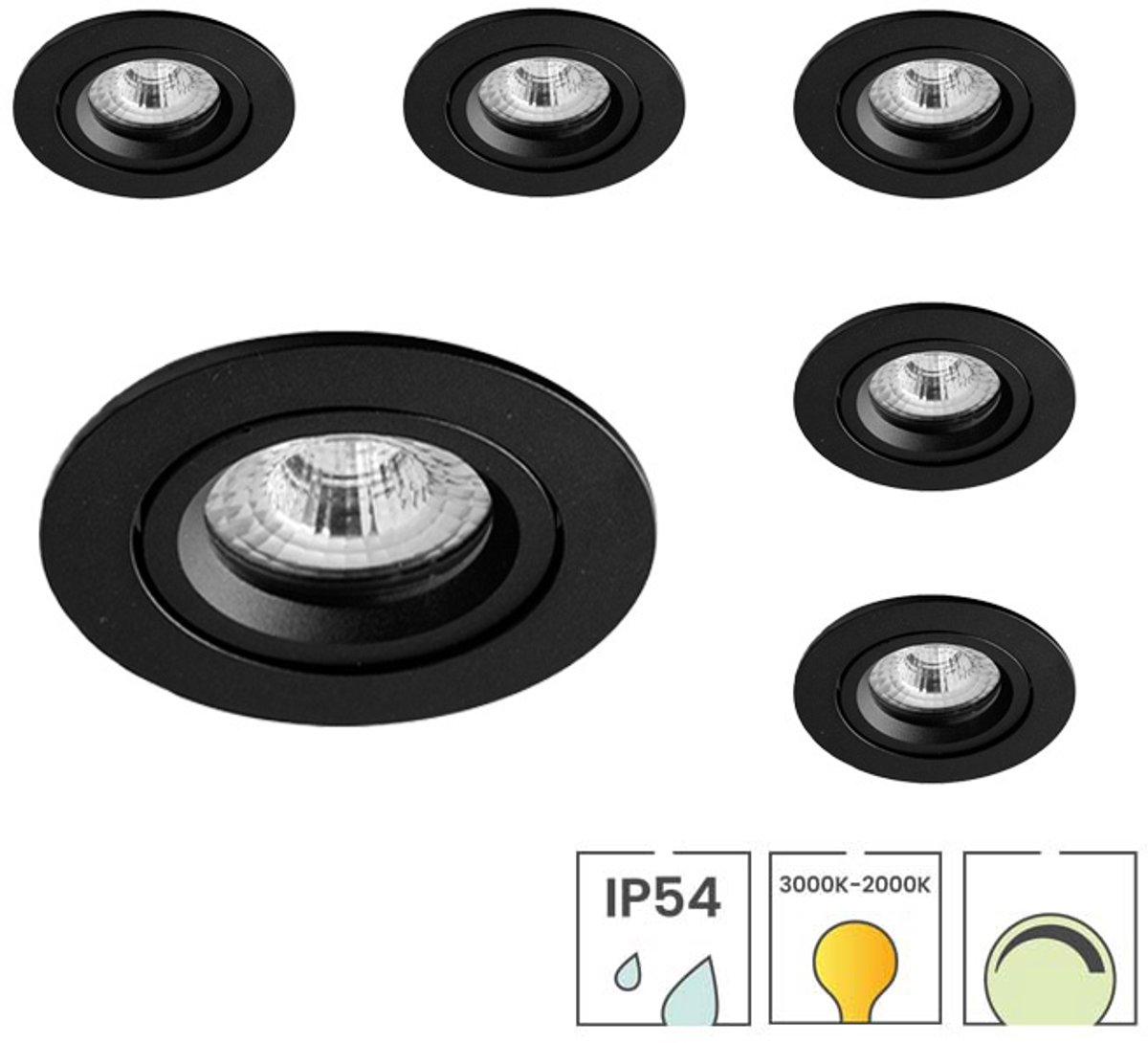 Lybardo - Lage Inbouwspots - 6-pack - 5W - Dim to warm - Waterdicht - Spotjes Inbouw