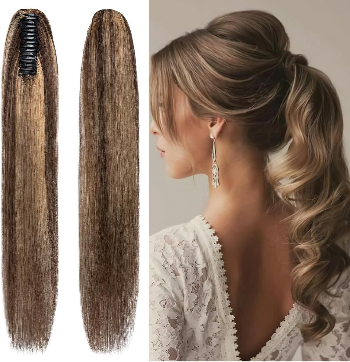 Clip in Ponytail Zopf Echthaar met Klammer - Natuurlijke Haarextensions voor een Volumineuze Paardenstaart met Remy Haarkwaliteit